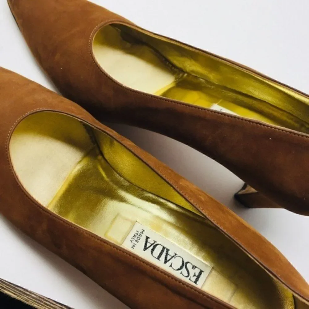 Escada vintage brown suede leather heels 8B